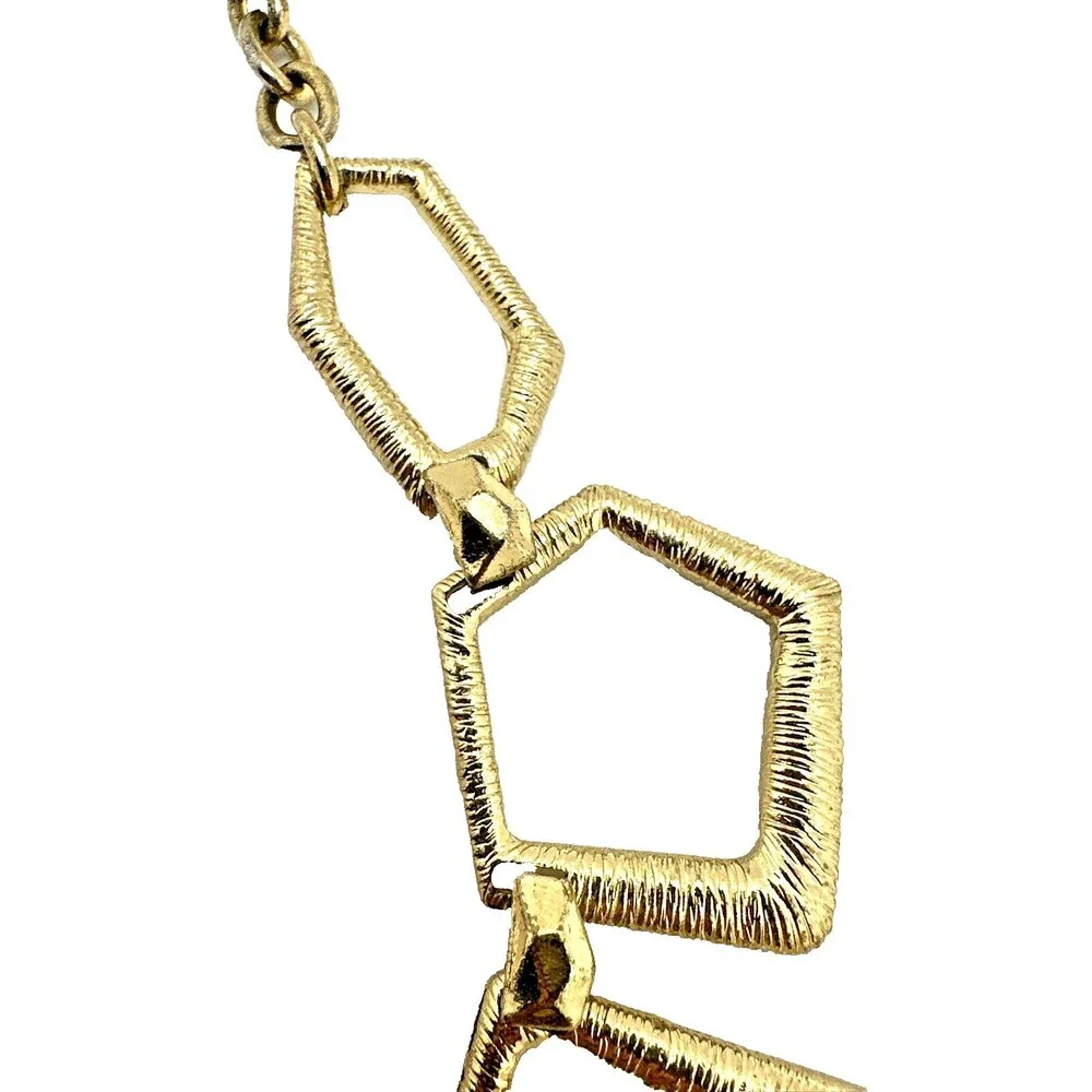Geometric Link Bib Necklace Textured Gold Tone Modernist Statement 16